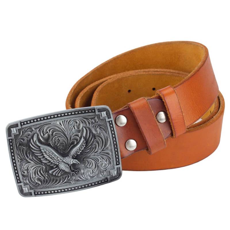 Leather Cowboy Belt With Silver Buckle For Men - Leather Purse Backpack