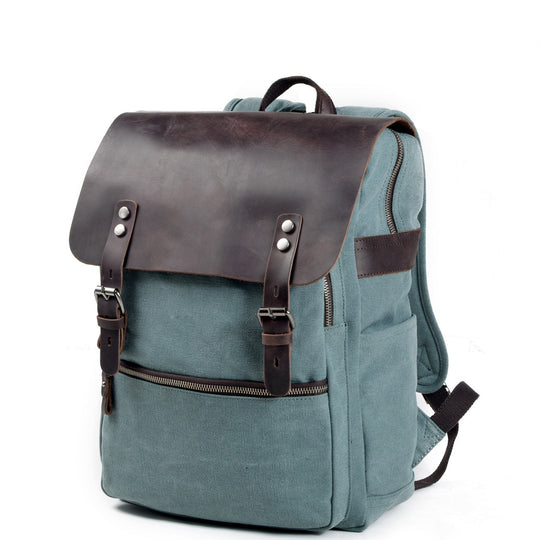 Cotton Canvas Backpack with Adjustable Straps and Multiple Pocket - Leather Purse Backpack