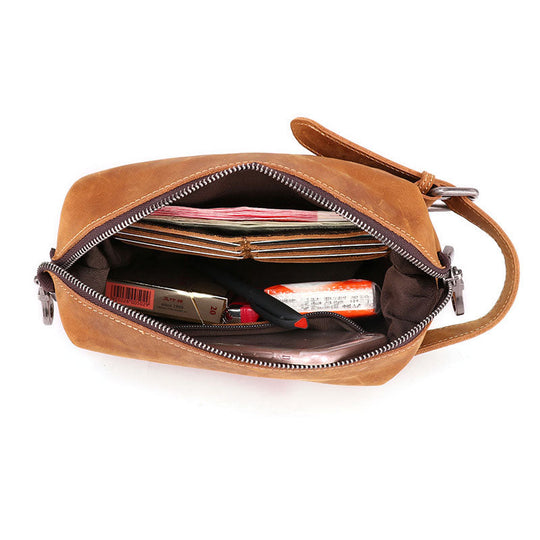 Luxurious Crazy Horse leather toiletry bag for men