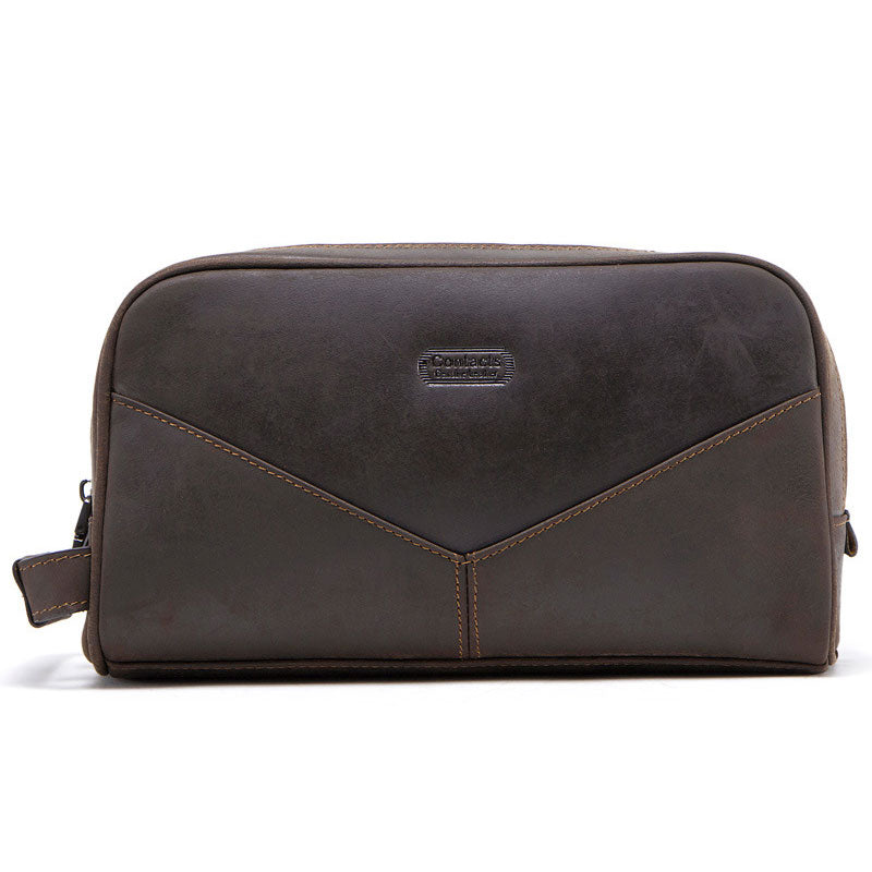 Crazy Horse leather men's toiletry bag in brown hue