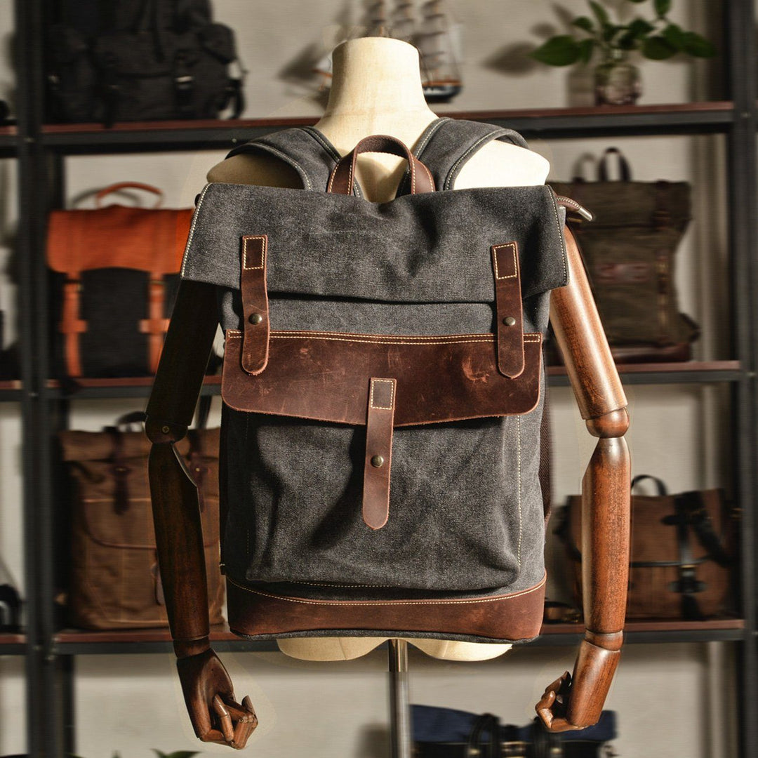 Stylish Waxed Cotton Backpack for Urban and Outdoor Use - Leather Purse Backpack