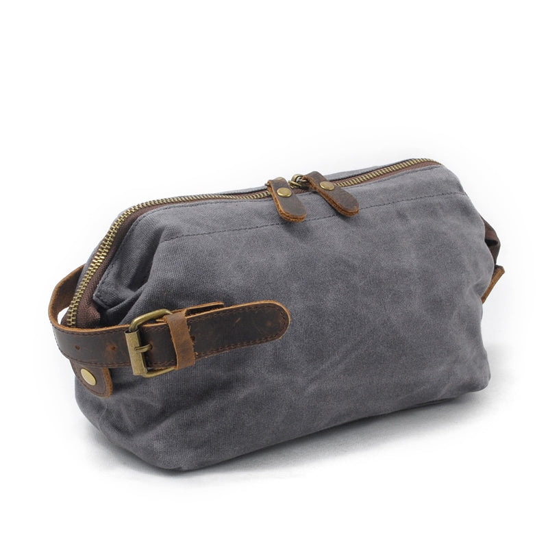 Canvas Cosmetic Bag with Leather Strap