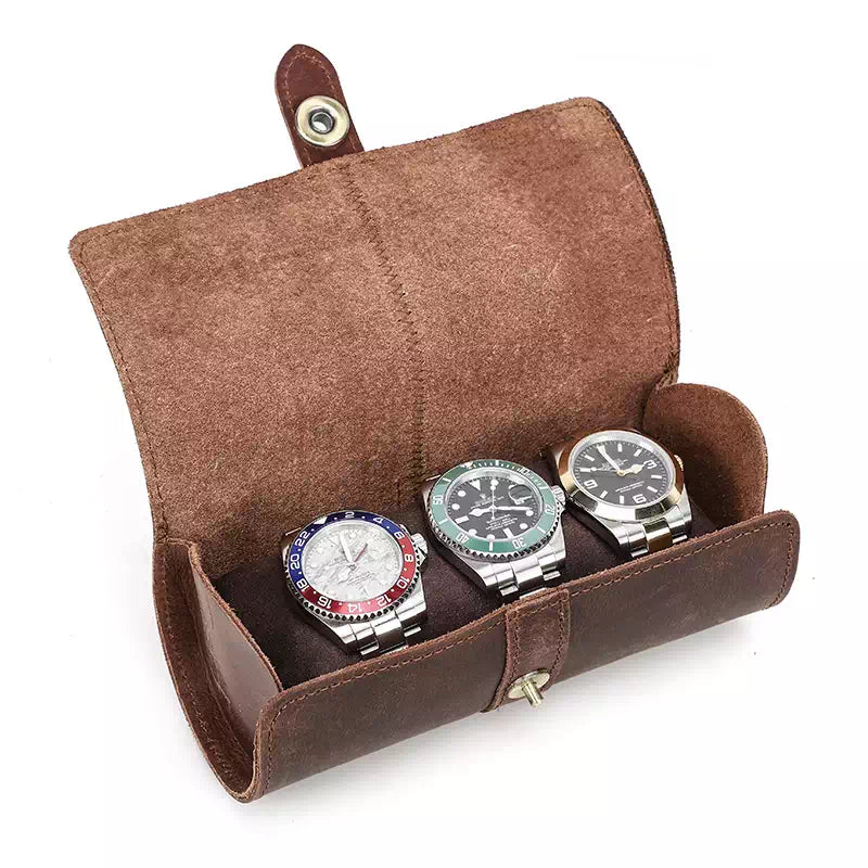 Watch storage roll made of leather