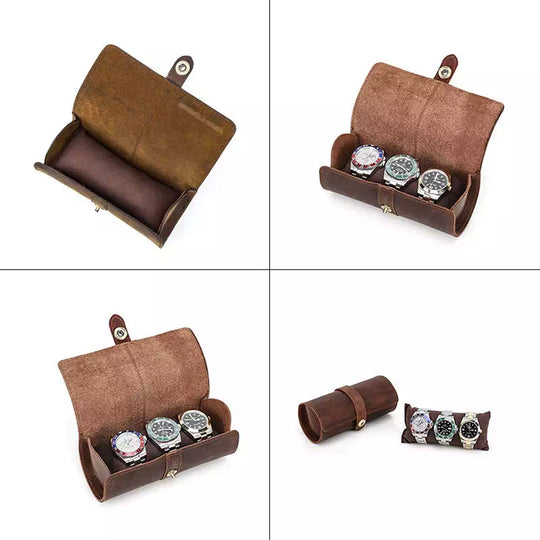 Durable leather watch travel roll