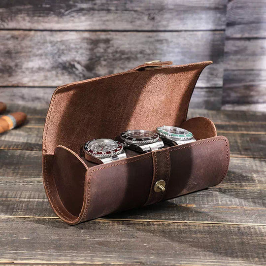 Sleek watch roll case crafted from leather