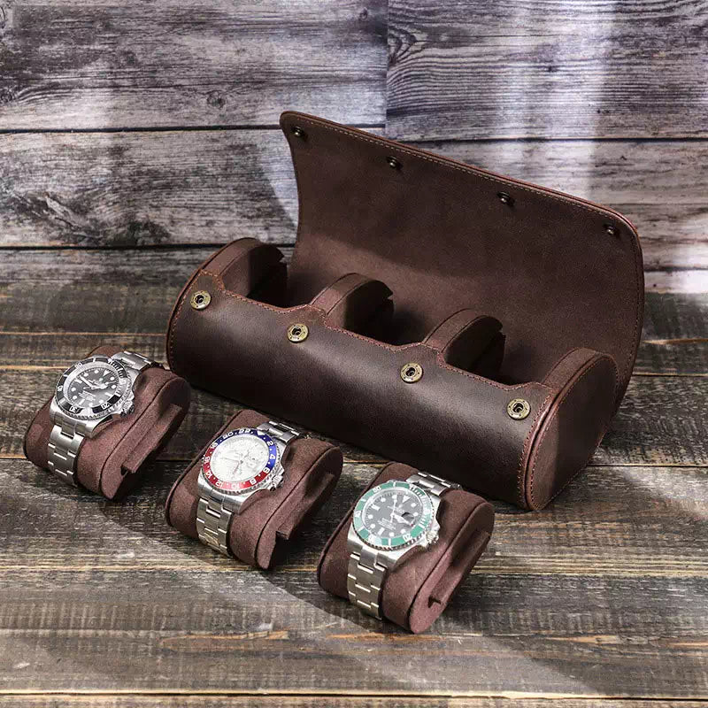 Stylish travel-friendly leather watch storage