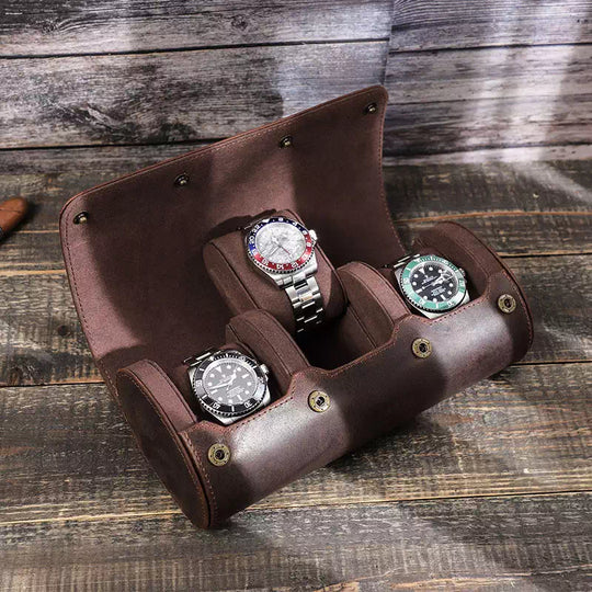 Portable leather watch travel roll