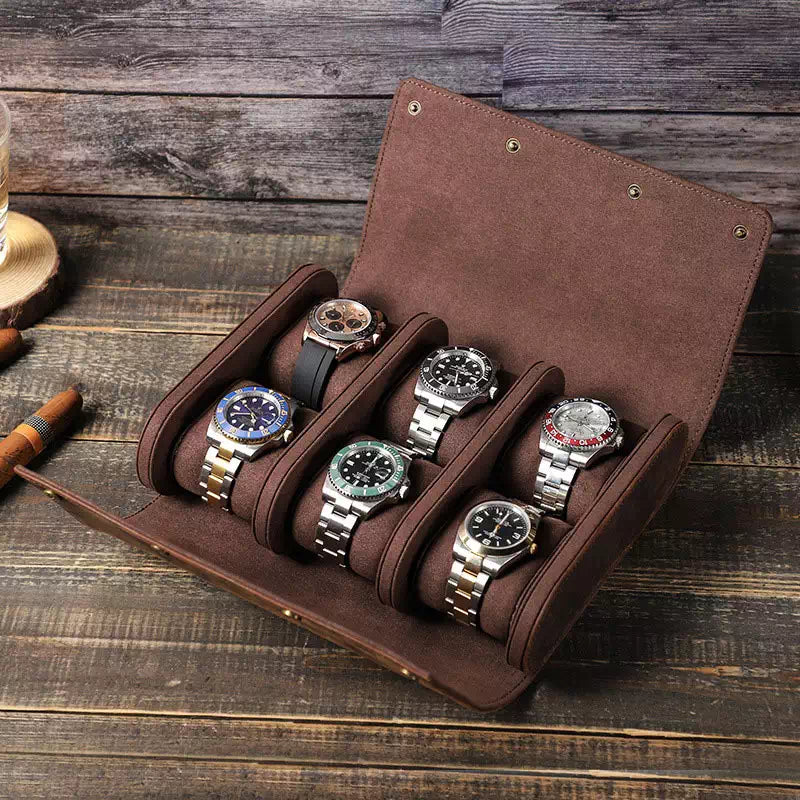 Sturdy leather watch roll-up case