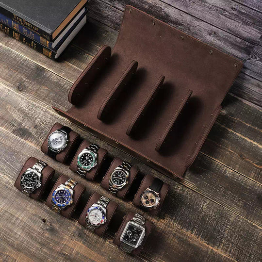 Portable leather watch roll-up case