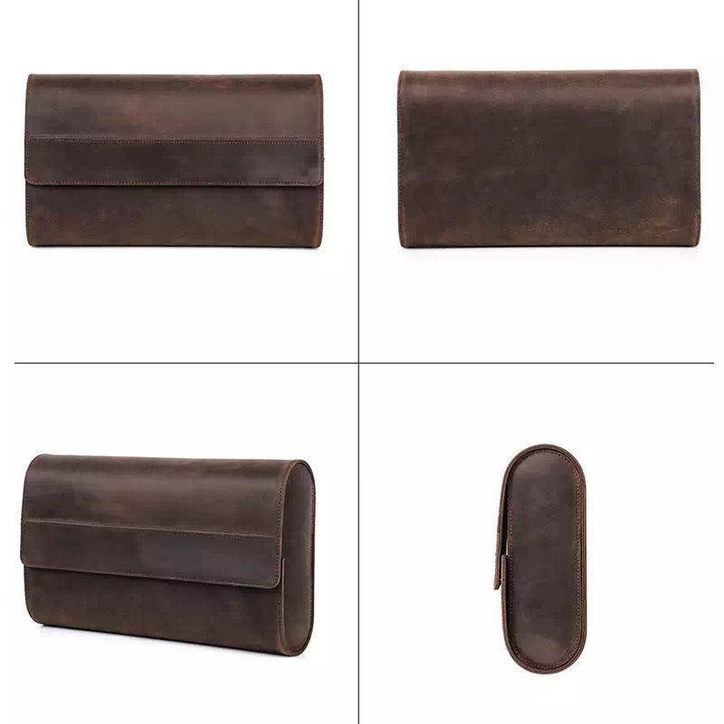Sleek watch roll case made of leather