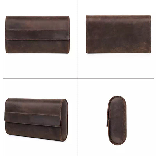Sleek watch roll case made of leather