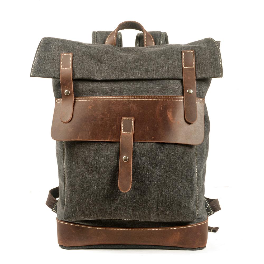 Stylish Waxed Cotton Backpack for Urban and Outdoor Use - Leather Purse Backpack