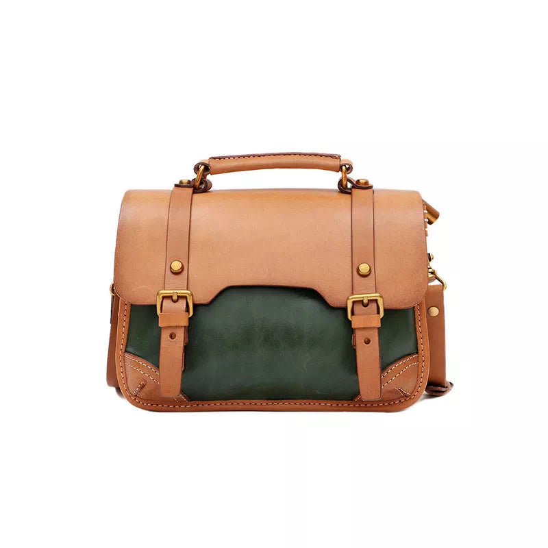Vegetable-tanned leather satchel with unique design