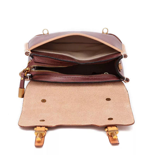 Vegetable-tanned leather satchel with unique design