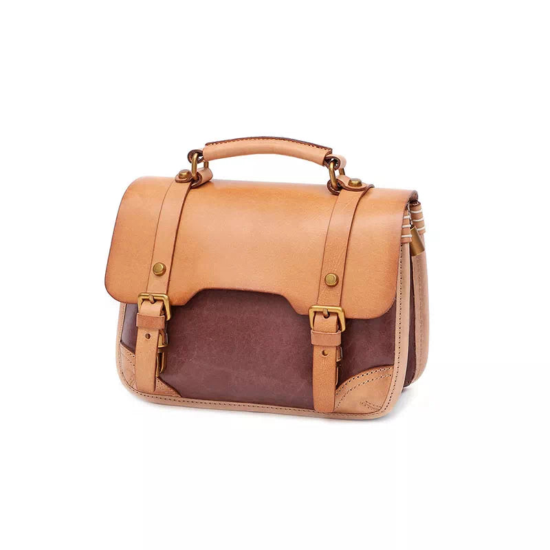 Designer vegetable-tanned leather satchel for women