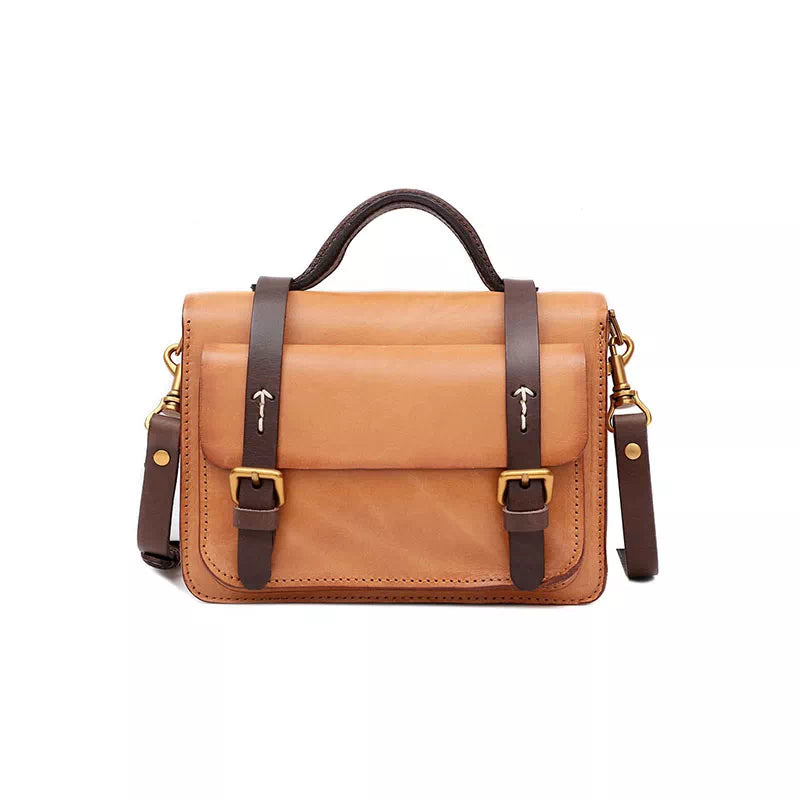 Compact leather satchel handbag for women