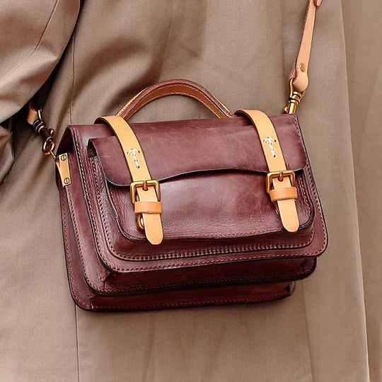Women's compact leather crossbody satchel