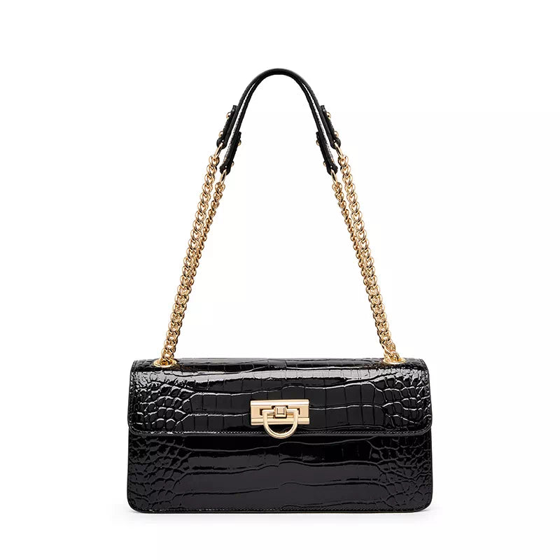 Square Chain Leather Baguette Bag