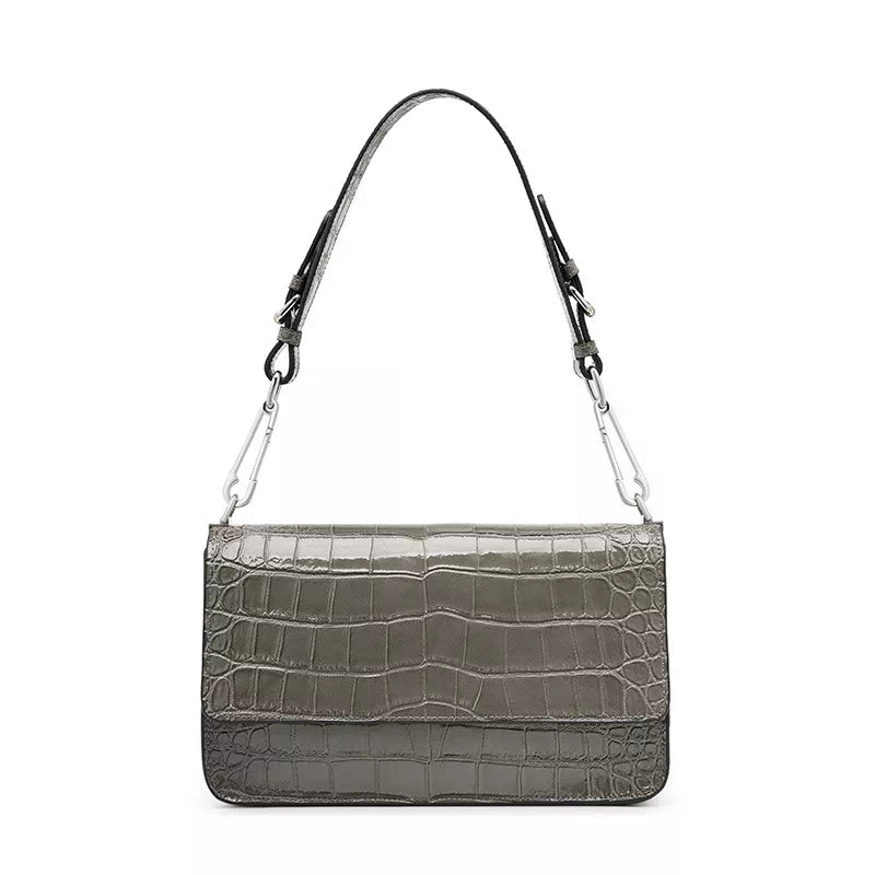 Square Chain Crocodile Pattern Leather Shoulder Bag - Leather Purse Backpack