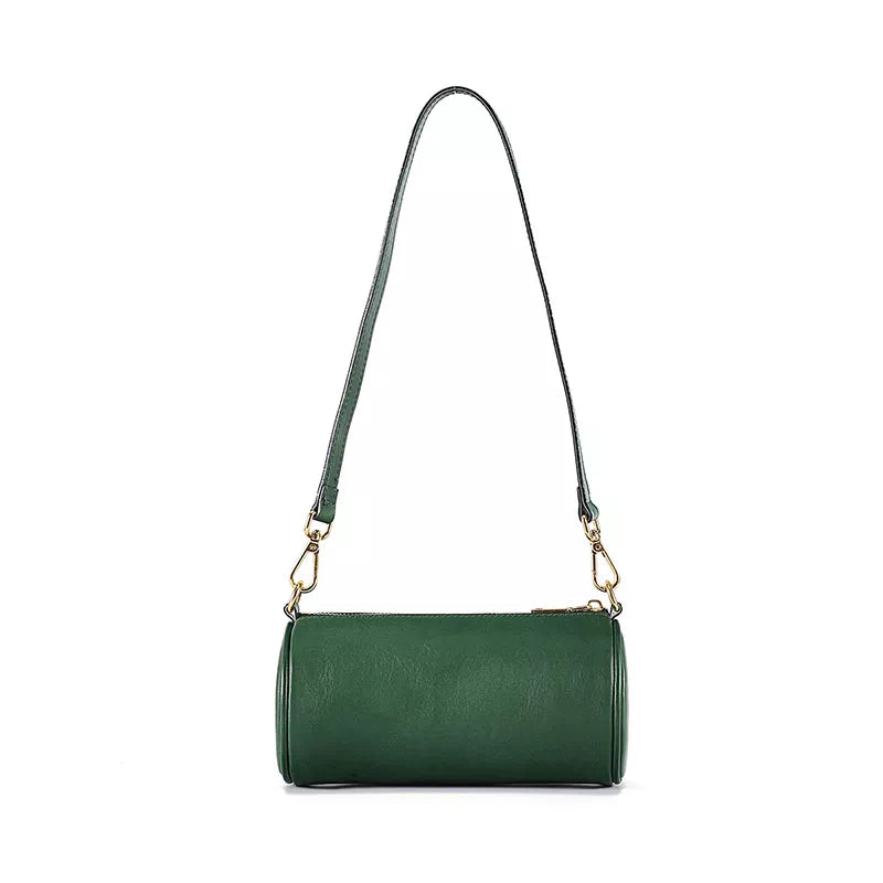 Women's Small Leather Cylinder Shoulder Bag - Leather Purse Backpack
