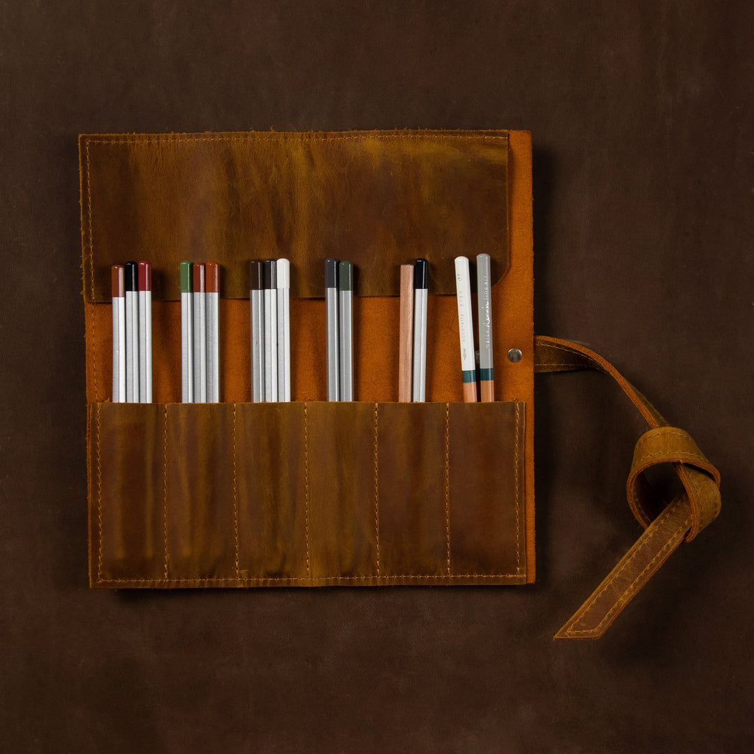 Leather Pencil Roll Art Holder
