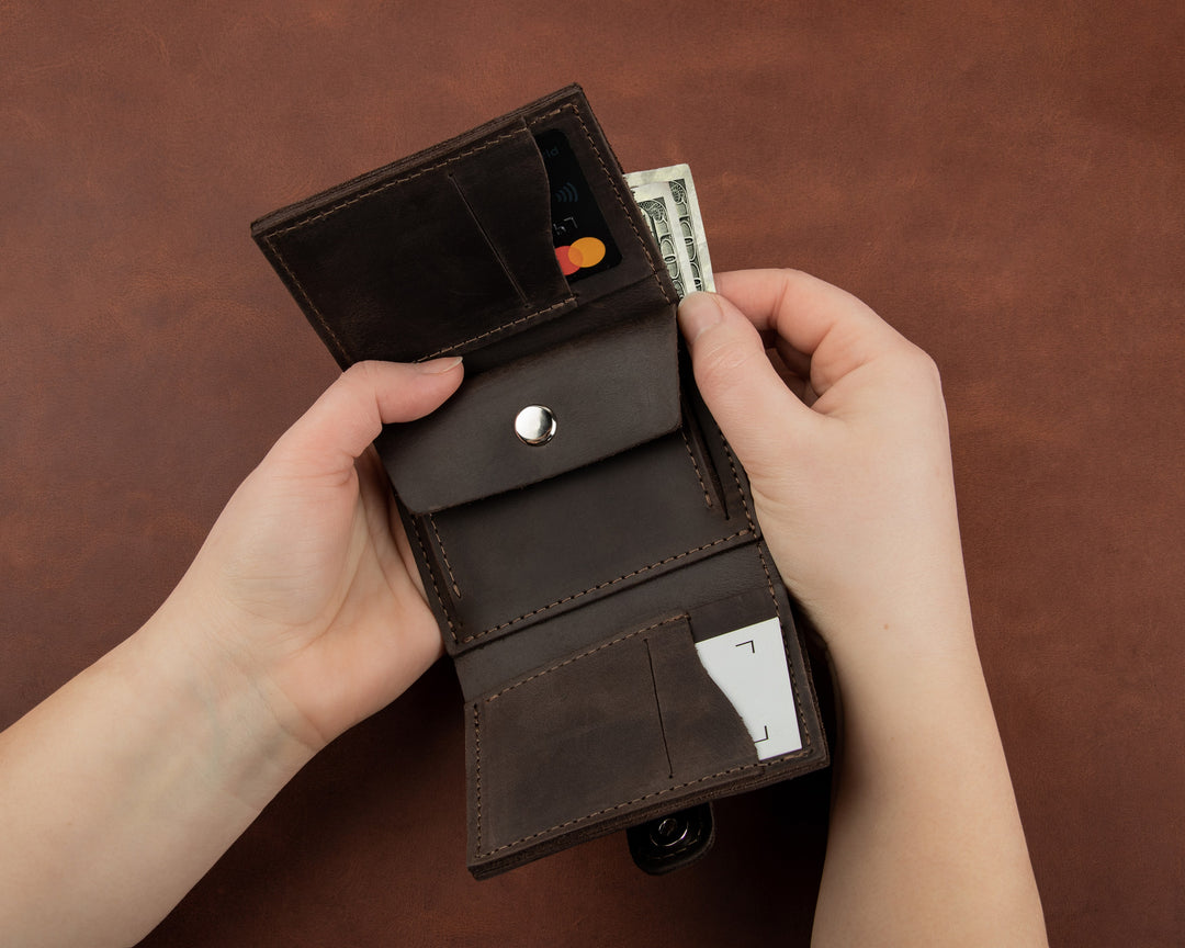 leather wallet with money clip