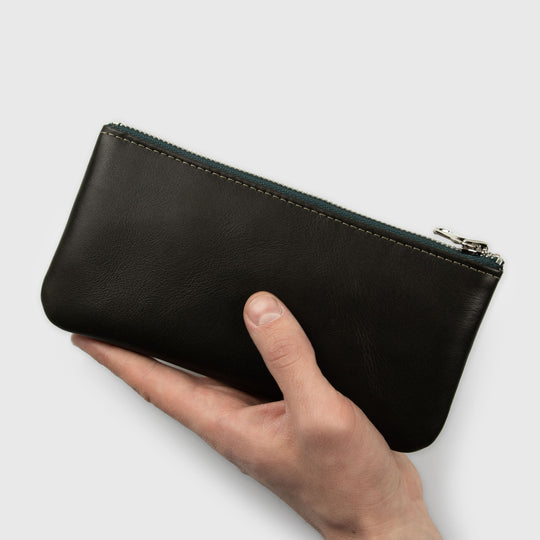 Leather zippered pouch