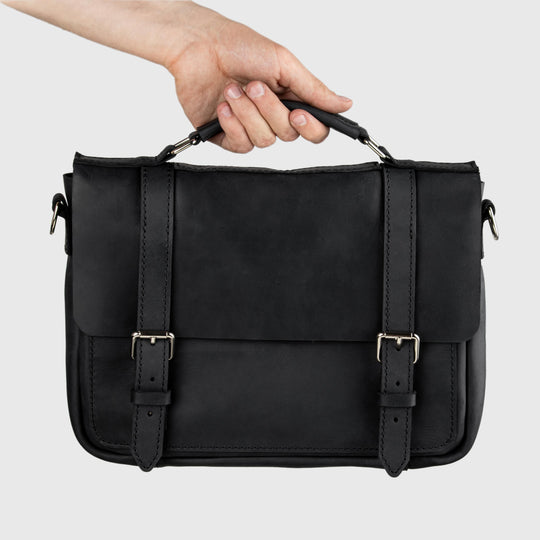 black leather briefcase bag