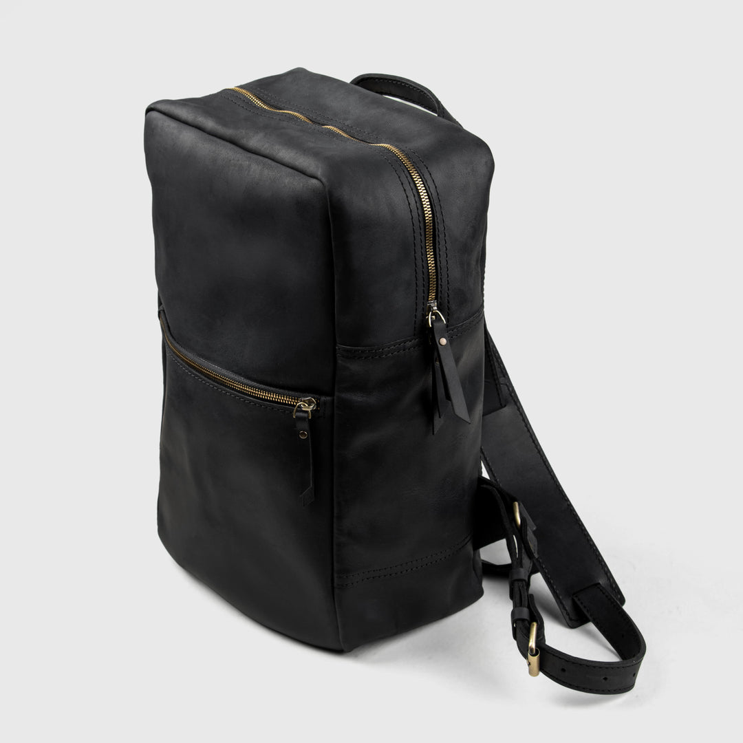 Black leather backpack travel